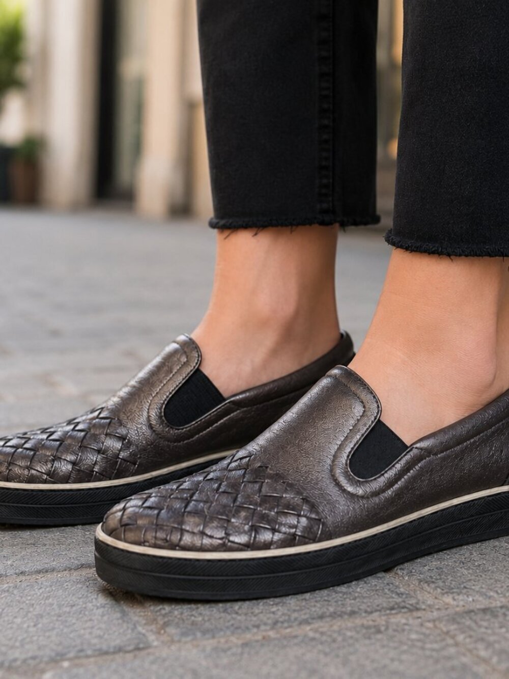 Bottega Veneta Intrecciato Shoes Loafers Slip-on Sneakers Grey Pewter Womens 6.5